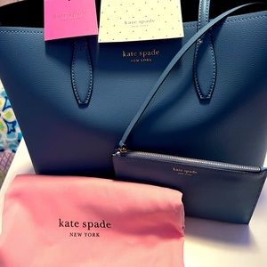 NWT Kate Spade Manta Blue cross grain leaf Aldi large tote